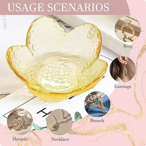 Yellow Flower Ring Dish Jewelry Dish Glass Jewelry Tray Small Trinket Tray Ring Holder Dish Cute Room Decor Aesthetic Bathroom Decor House Warming Engagement Birthday Gifts for Women Stocking Stuffers thumbnail 9