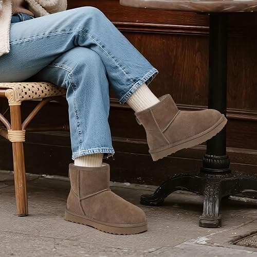 KIDMI Women's Classic Genuine Suede Mini Boots Fuzzy Snow Booties with Fur Lined thumbnail 3