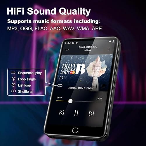80GB MP3 Player with Bluetooth and WiFi, ZAQE 4" HD Full Touch Screen MP3 Player with Spotify, Amazon Music,YouTube,Pandora,Libby,Android MP4 Music Player for Kids (Black) thumbnail 5