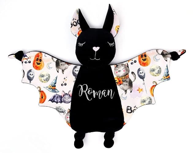 Halloween Baby Shower Stuff Bat Plush Security Blanket Baby First Halloween Gift Basket Stuffer (Personalized) thumbnail 4