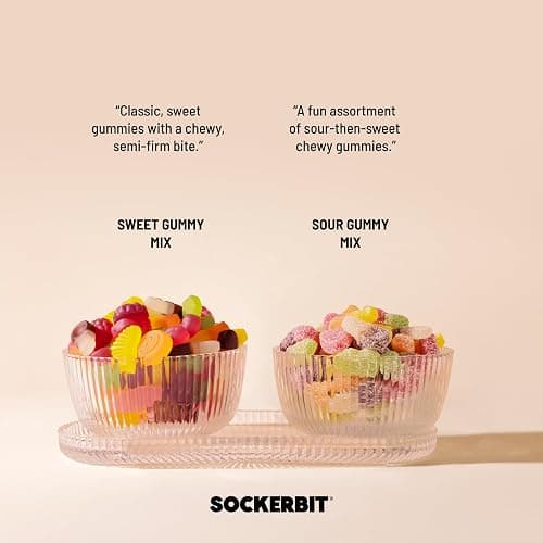 Sockerbit Swedish Candy Variety Pack, 5 Bags, Sweet & Sour Gummy Candy Mixes, Foamy Strawberry Dream, Sour Cherry Cola Bottles & Fruity Hearts, Vegan Options & Non GMO, 2.82oz Each Bag thumbnail 6