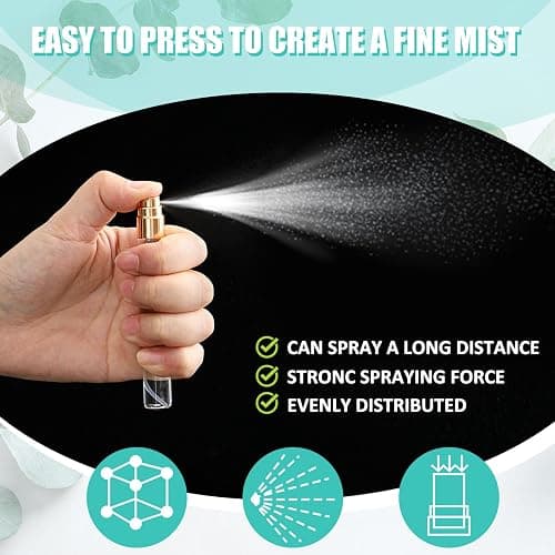 Zhehao 50 Pcs Mini Spray Bottles, Perfume Bottle, Gold Cap, 10 Ml | Clear Glass Bulk Refillable Fine Mist Perfume Atomizer, Portable Empty Sample Containers for Cleaning, Essential Oils, Travel thumbnail 3