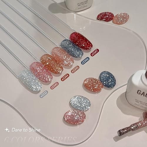 GAOY Reflective Glitter Gel Nail Polish Set, 6 Colors Red Pink Silver Holographic Sparkle Gel Kit, Soak Off UV Light Cure for Salon and Nail Art DIY at Home, Radiant Opulence thumbnail 5