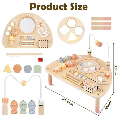 Activity Table for 1 Year Old, Montessori Toys for 1 2 Year Old Girls Boy Gifts, 8 in 1 Wooden Sensory Play Table for Toddler 1-3, Learning Toys for Baby 12-18 Months 1st Christmas Birthday Gifts thumbnail 2
