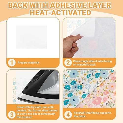 wenrescry Bügelvlies 300 x 100 cm – 50 g/m², leichtes zum Aufbügeln, weiß, für leichte und mittelschwere Stoffe, Nähen, DIY, Stickerei, Basteln, Volumenvlies, einfach zu verwenden thumbnail 4