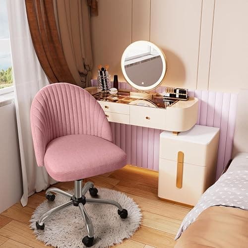 Furniwell Office Chair Armless Cute Desk Chair Modern Adjustable Swivel Vanity Task Computer Chair Home Office Desk Chairs with Wheels (Fabric, Pink) thumbnail 2