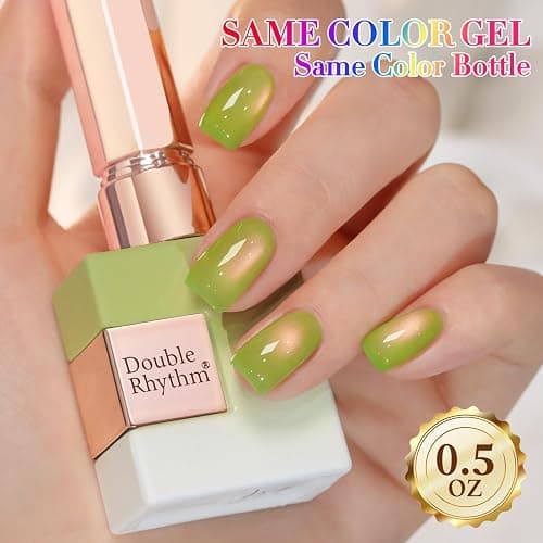 Double Rhythm 0.5 OZ Cat Eye Gel Polish with Magnet 15ML Holographic Glitter Shimmer Translucent Jelly Color Magnetic Nail Polish Salon DIY at Home (Green Pink-MC1214) thumbnail 4