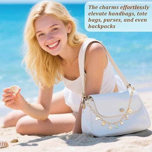 FengFaer Purse Charms Sea Star Heart Shape Shell Bag Charms for Handbags Purse Keychain Bag Charm Chain Keychains for Women thumbnail 5