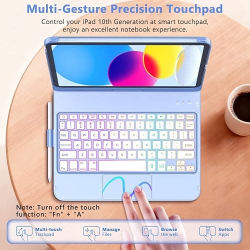 FUWANG Touch Keyboard Case for iPad (A16) 11th Generation 11 inch 2025&10th Gen 10.9 inch 2022, 360° Rotate for iPad 10th Generation Case with Keyboard, Backlit Keyboard Case with Pencil Holder, Blue thumbnail 3