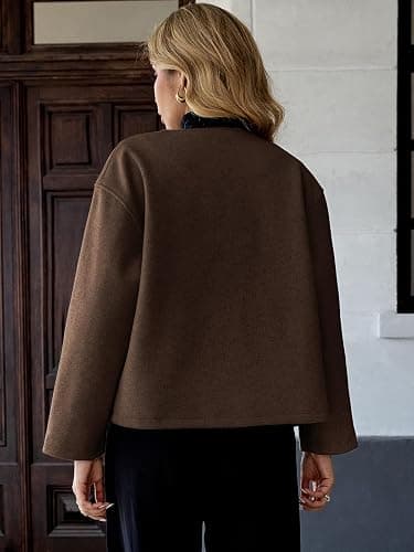 HOTIAN Women Cropped Wool Blend Coats Long Sleeve Coat Jacket Peacoat Fall Winter Outwear Overcoat thumbnail 6