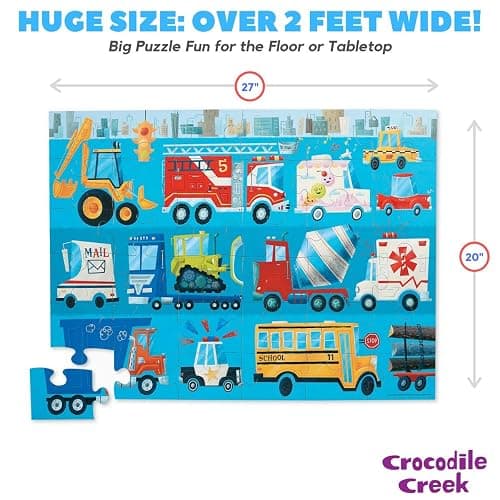Crocodile Creek 36-Piece Jigsaw Floor Puzzle - Fun Floor Puzzles for Kids Ages 3-5 - Heavy-Duty Shaped Box for Storage - Vehicles - 24" W x 18" H Finished thumbnail 3
