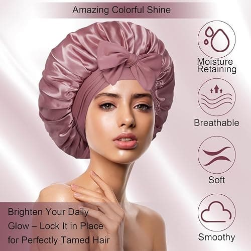 Silk Bonnet for Sleeping Women Satin Cap Reduce Frizz & Hair Breakage | Adjustable Tie Enables Personalized Fit. Premium Satin Preserves Hair Moisture and Maintains Healthy Hair while Sleeping thumbnail 6