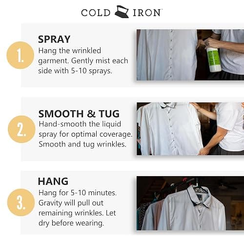 Cold Iron Wrinkle Release Spray for Clothes. 32 fl oz. Unscented/Fragrance Free. Plant Based Ironing Alternative. Fast, Easy to Use. Spray, Smooth, Hang. Award Winning Formula to Save You Time thumbnail 2