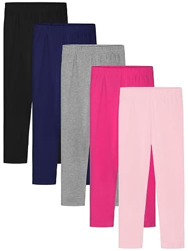 HIAHIF 5 Pack Girls Cotton Leggings Full Length Soft Comfortable Leggings Elastic Waistband Stretchy Footless Tights Pants - Image 1