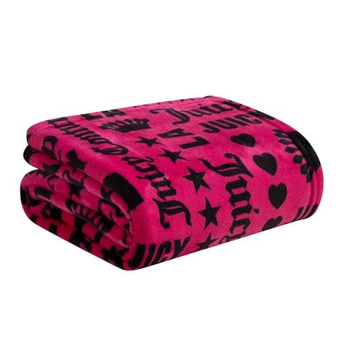 Juicy Couture Luxurious Throw Blanket for Couch - 50” x 70” Inches - Crown Royal Blanket - Plush & Cozy Throw Blanket - Decorative Blankets for Sofas, Throws for Chairs, and Beds – Hot Pink/Black thumbnail 6