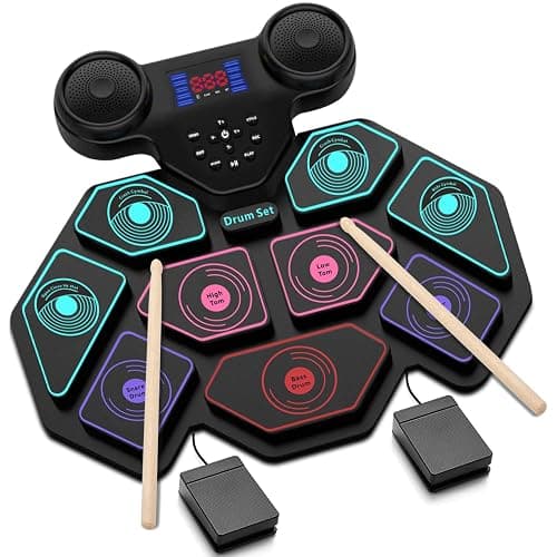 Electronic Drum Set - YUOIOYU Electric Drum Set Roll Up Portable Drum Kit MIDI Practice Drum Pad with Dual Built-in Speaker, Drum Sticks and Pedals, Christmas Birthday Gift for Kids Adult - Image 1