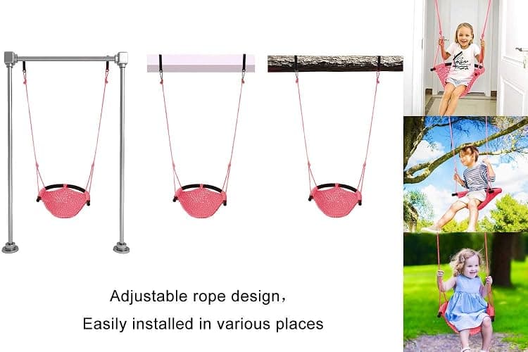 JKsmart 2 Pack Kids Swing Seat, Heavy Duty Rope Play Secure Children Swing Set, Toddler Swing Chair for Outdoor/Indoor/Playground/Home/Tree, with Snap Hooks and Swing Straps,440 lbs Capacity,Pink thumbnail 6