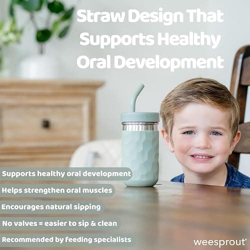 WeeSprout 2-in-1 Drinking Cups for Kids, Durable Stainless Steel Tumbler for Smoothies, Silicone Straws with Stoppers, Premium Plastic Twist Lids, Easy-Grip Sleeves, Set of 4 Dishwasher Safe Kid Cups thumbnail 3