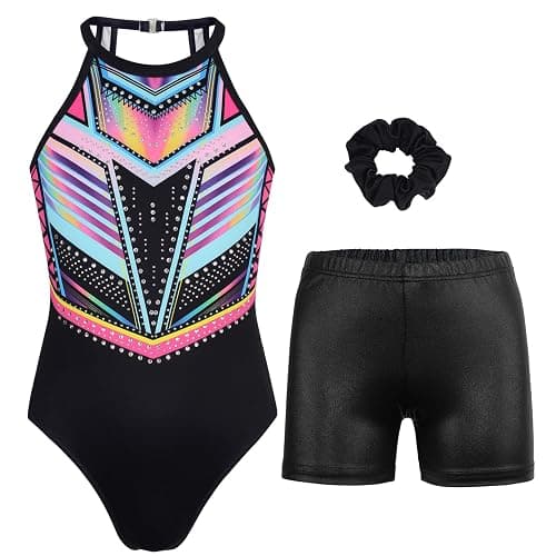 JOYSTREAM Gymnastics Leotards for Girls With Shorts Sparkly Ballet Dance Clasp Back Activewear - Rainbow Diamond Set - 8-9 Years - Image 1