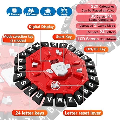 HTGWCG Wortspiel, Brettspiele für Kinder und Erwachsene mit 2 Modi, 24 Tasten Buchstaben Drücken Familienspiel Partyspiele mit Anzeige-Timer, Puzzlespiel für Jungen und Mädchen,2–8 Spieler, rot(A) thumbnail 5