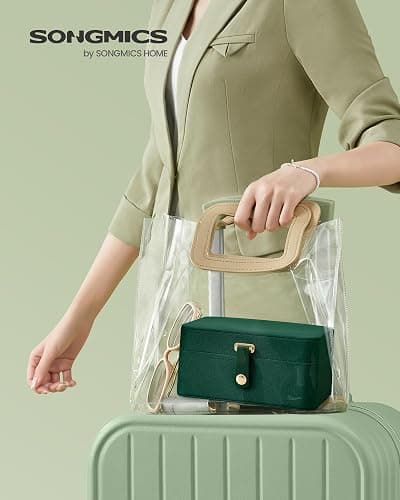SONGMICS GISELLA Collection - Travel Jewelry Organizer, 2-Layer Jewelry Case Holder with Shiny Metal Hardware, Portable, Premium Velvet, for Earrings Necklaces, Retro Green UJBC166C04 thumbnail 2