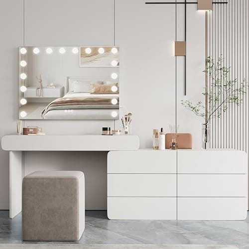 Dripex Hollywood Schminktischspiegel mit Beleuchtung, Hollywood Spiegel mit Beleuchtung, Schminkspiegel mit 18 Lampen und 3 Farbtemperatur Licht, Kosmetikspiegel mit Touch Steuerung, 80 x 60 cm Weiß thumbnail 5