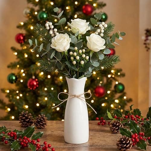 Small Vase White Ceramic Jute Rope Simple Vases for Home Decor Minimalist Modern Flower Vase Elegant Decorative Glossy Vase for Pampas Grass, Office, Living Room, Mantel and Bedroom Décor thumbnail 3
