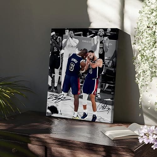 B.B.F MAKE Basketball Canvas Wall Art, James and Curry Poster Prints Sports Olympics on Paris Artwork Decoration Motivational Wall Decor for Gym Dorm Office Home Bedroom Living Room, Framed 16x20inch thumbnail 3