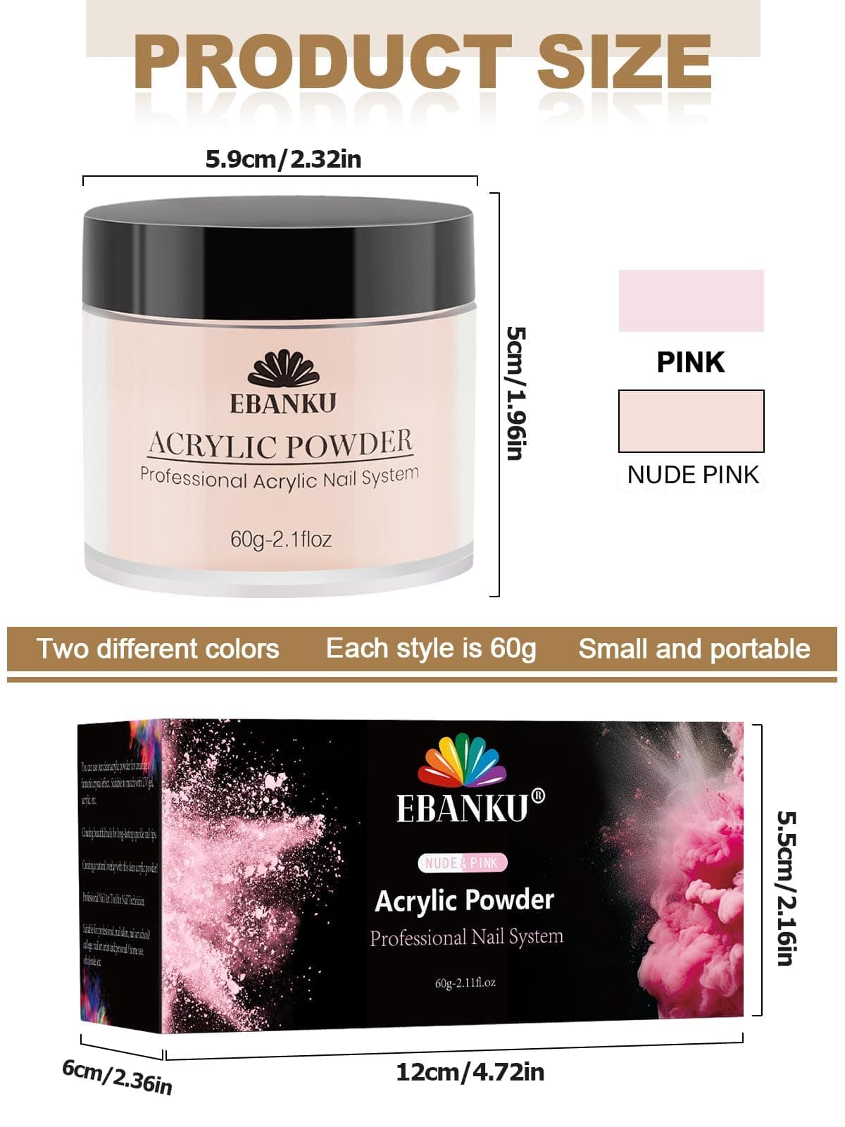 Kalolary Nude Pink Acrylic Powder, 2 * 60g/2.1oz Acrylic Powder Large Capacity Professional Acrylic Nail Powder for Nail Acrylic Extension, Nail Carving, Long-Lasting, No Nail Lamp Needed thumbnail 2
