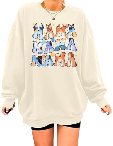 MOUSYA Oversized Mama Sweatshirt Woman Mama Letter Print Pullover Tops Trendy shirt Casual Crewneck Loose Sweatshirts - Image 1