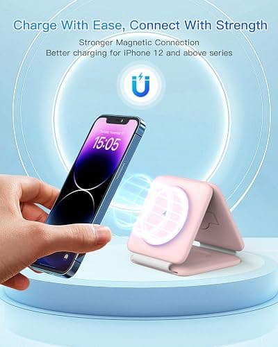 Charging Station for Apple Multiple Devices: 3 in 1 Foldable Magnetic Wireless Charger Stand - Travel Charging Dock Compatible with iPhone 16 15 14 13 12 Pro Max Plus Apple Watch AirPods thumbnail 7