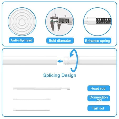 Zipglo 2 Pack Spring Tension Rods 28-45 Inches, 5/8 Inch Diameter White No Drill Spring Loaded Adjustable Extendable, Small Short Tension Curtain Rod for Windows Kitchen Doorway Closet Cupboard thumbnail 5