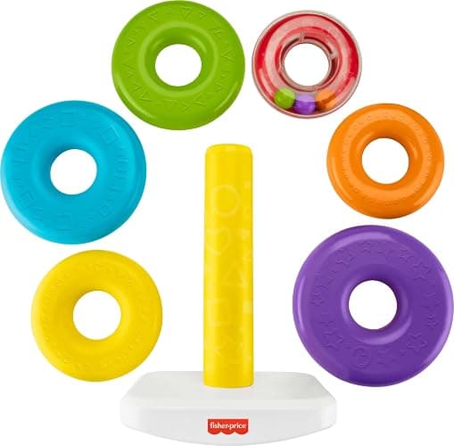 Fisher-Price Toddler Toy Giant Rock-A-Stack, 6 Stacking Rings with Roly-Poly Base for Ages 1+ Years, 14+ Inches Tall thumbnail 5