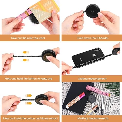 iBayam 2 Pack Tape Measure Measuring Tape for Body Fabric Sewing Tailor Cloth Knitting Vinyl Home Craft Measurements, 60-Inch Soft Fashion Pink & Retractable Black Double Scales Rulers for Body Weight thumbnail 5