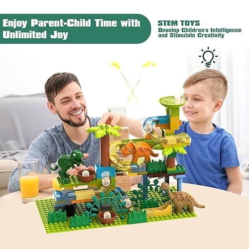 JIXIn Dinosaur Marble Runs for Kids 4-8 - Building Blocks Compatible with DUPLO Lego Sets - 125 PCS Classic Big Blocks for Toddlers Ages 3-5 - Montessori Learning STEM Toys - 125 Dinosaur Marble Run thumbnail 6