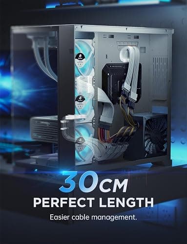AsiaHorse Power Supply Sleeved Cable, 16 AWG PSU Extension Cable Kit of White Connector, 1x24Pin/2x4+4 EPS/3x6+2 PCI-E, 30cm Length with Combs-White thumbnail 9