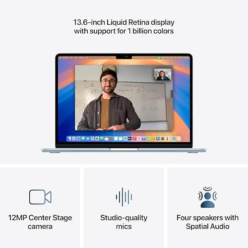 Apple 2025 MacBook Air 13-inch Laptop with M4 chip: Built for Apple Intelligence, 13.6-inch Liquid Retina Display, 16GB Unified Memory, 256GB SSD Storage, 12MP Center Stage Camera, Touch ID; Sky Blue thumbnail 4