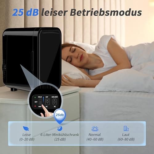 YASHE Mini-Kühlschrank, 6 Liter/8 Dosen, 220–240 V AC/DC, tragbarer thermoelektrischer Kühler, Kühlschränke für Schlafzimmer, Hautpflege, Getränke, Büro, Wohnheim und Auto, Schwarz thumbnail 8