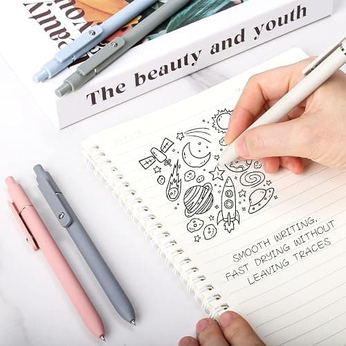 FIOVER Gel Pens, 5pcs 0.5mm Quick Dry Black Ink Fine Point Smooth Writing Pens High-End Series Ballpoint for Office School Supplies(Morandi) - Morandi thumbnail 2