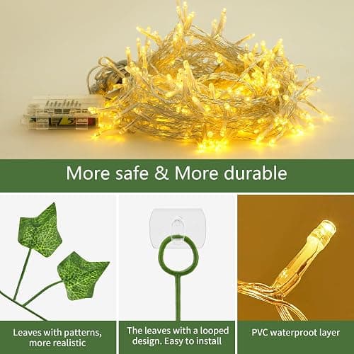 KASZOO 12 Pack Artificial Ivy Leaf Plants with 240 LED Window Curtain String Lights, Fake Plants Vine Hanging Garland, Hanging for Wall Party Wedding Room Home Kitchen Indoor & Outdoor Decoration thumbnail 3