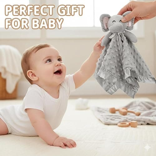 Pro Goleem Elephant Security Blanket, Soft Lovey Unisex Lovie Baby Gifts for Boys and Girls Snuggle Toy Stuffed Animal Newborn Essentials and Items Grey 16 Inch thumbnail 8