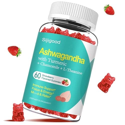 Ashwagandha Gummies with L-theanine, Ashwa Root Supplement Gummy for Women Men, 60 Strawberry Flavored Gummies - Image 1