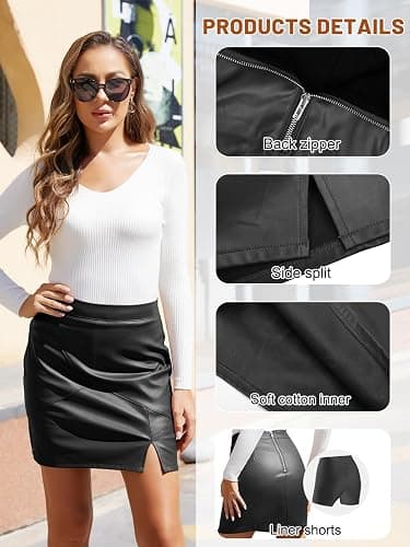 We1Fit Womens Fuax Leather Skirt High Waisted Bodycon Pencil Mini Skirts with Shorts thumbnail 5
