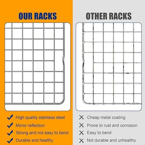2PCS Cooling Racks for Cooking and Baking -11.65''x16.85''Heavy Duty Stainless Steel Wire Rack for Baking, Grilling, Roasting - Oven & Dishwasher Safe - Fits Half Sheet Pan（Silver） thumbnail 7