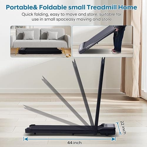 Treadmill with Handles, Folding Foldable Electric Treadmills for Home Small, 3.0HP Walking Pad Treadmills with Handle Bar, 3 in 1 Under Desk Treadmill with Remote Control, LED Display, 300LBS Capacity thumbnail 7