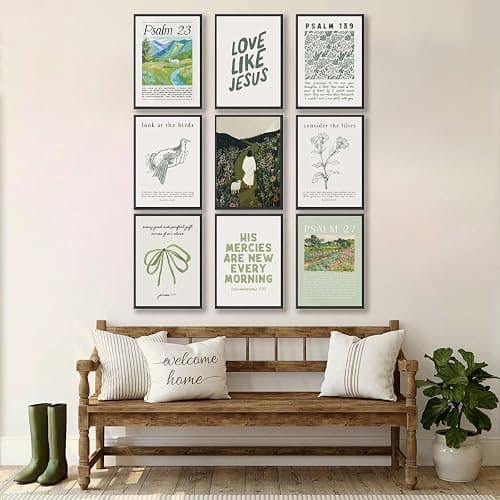 9pcs Sage Green Christian Wall Art Bible Verse Paintings Pictures Wall Decor Jesus Poster Printing Artwork for Living Room Bedroom Christian Housewarming Gift Fashionable College Style Home Decoration thumbnail 2