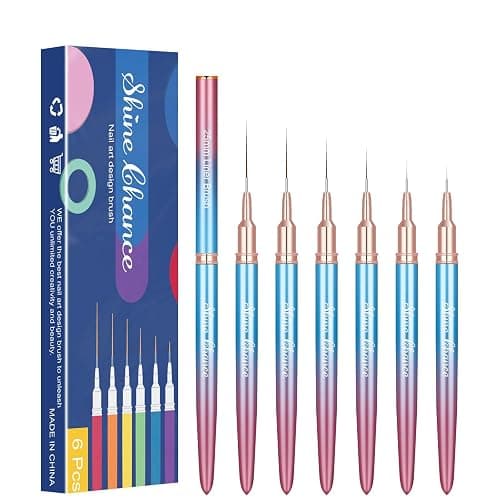 Shince Chance Nail Art Liner Brushes Set, 6Pcs Nail Art Design Brush Pen for Gel Polish Fine Drawing, Small Details Stripping Painting Nail Painting Pens, Acrylic Nail Art Design Tools, Blue - Image 1