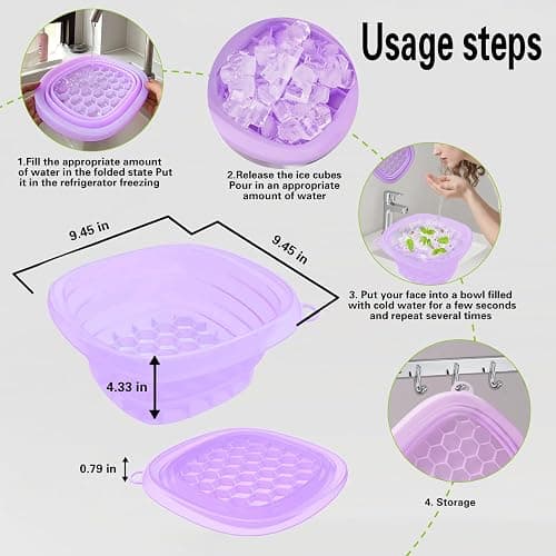 EBIGIC Face Bowl for Ice with Built-in IceTray,Collapsible Silicone Face Ice Bowl – Cold Plunge Therapy for Skin Tightening & Facial Treatment– Portable Spa Tool for Home & Travel（Purple) thumbnail 2