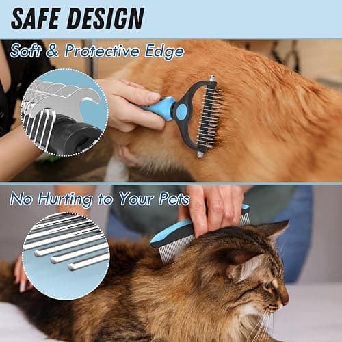 Docrok Pet Grooming Combo - Blue Deshedding Brush with Metal Comb for Detangling and Dematting Long, Matted Fur on Cats and Dogs thumbnail 4