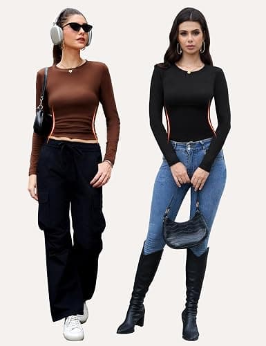 CE' CERDR 3/5 Pack Womens Long Sleeve Shirts Crew Neck Basic Tees Fitted Undershirts Compression Workout Underscrubs Tops thumbnail 2